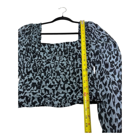 Zara XS Animal Print Long Sleeve Blouse Blue Black - Picture 5 of 10